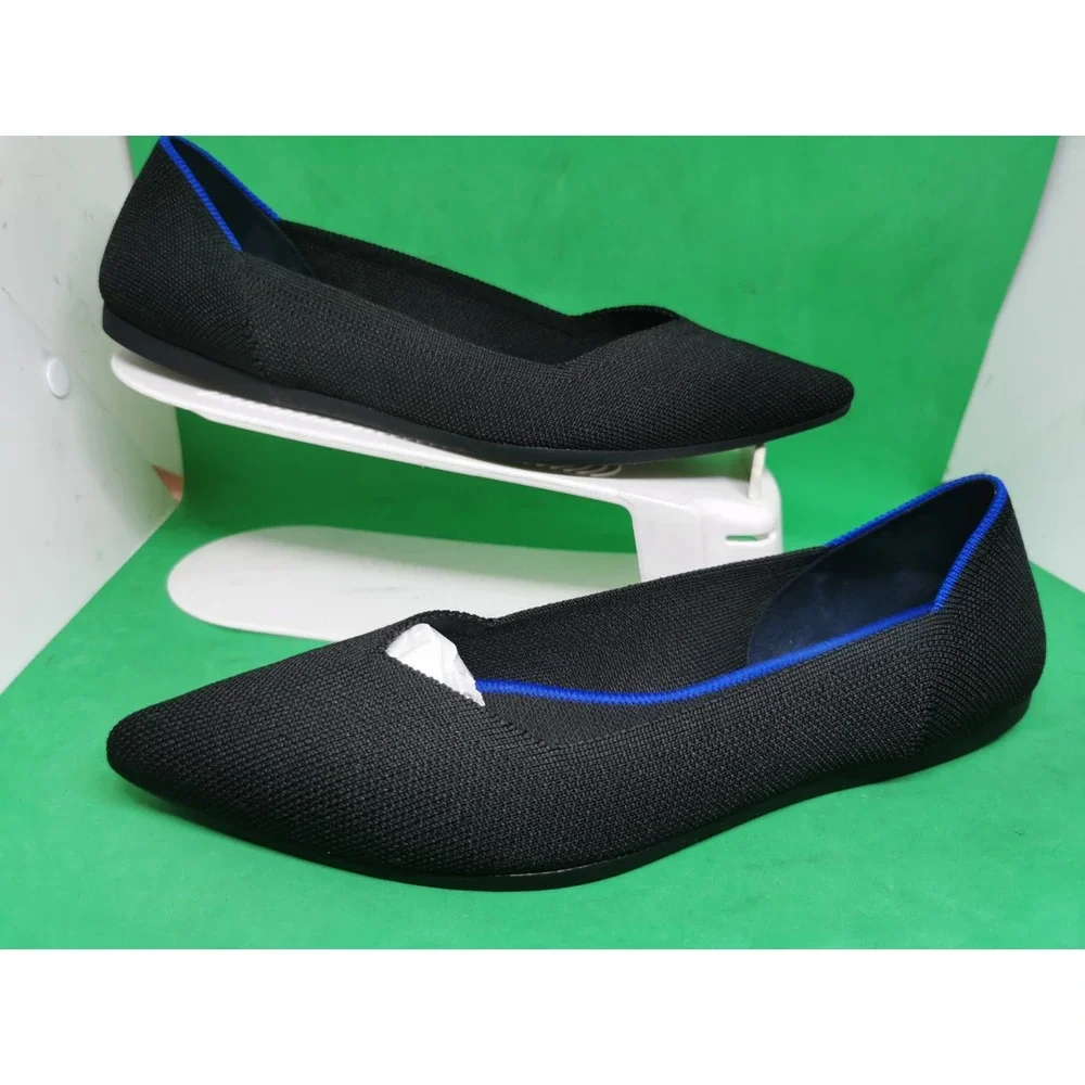 Rothy's The Point Flats Womens Slip On Black Blue Knit Pointed Toe Size 9.5